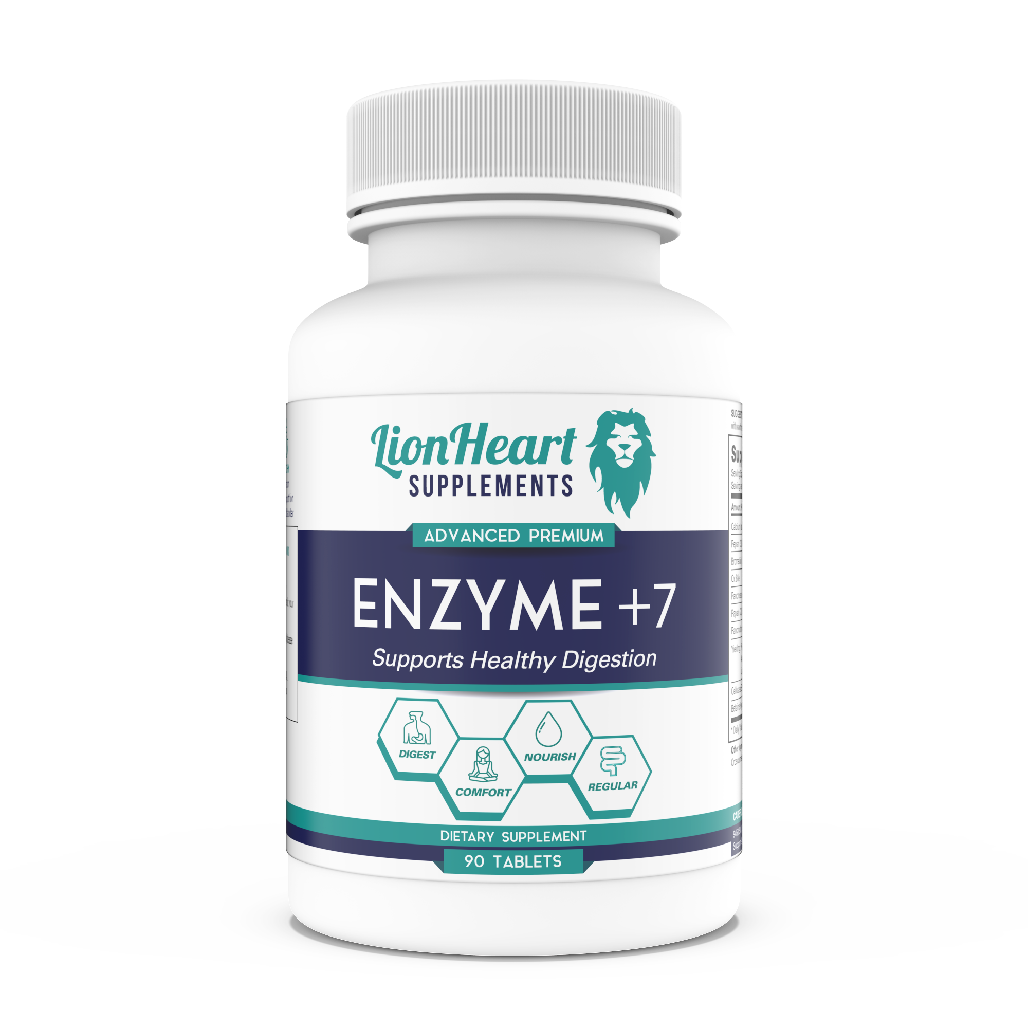 LionHeart Enzyme + 7 supplement bottle, 90 tablets